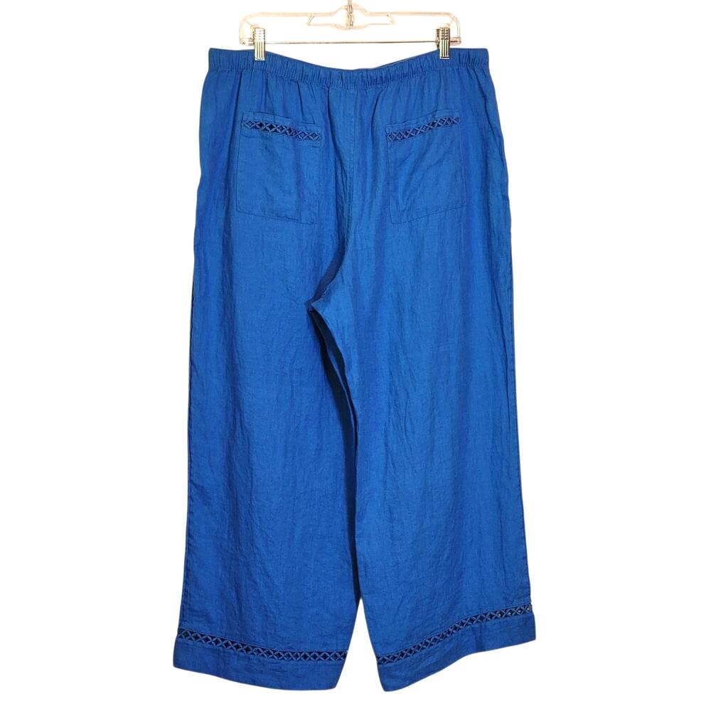Joie Linen Wide Leg Pull On Cropped Pants Elastic Tie Waist Royal Blue XL - Picture 7 of 12